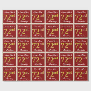 Elegant, Red, Faux Gold 72nd Birthday; Custom Name Wrapping Paper