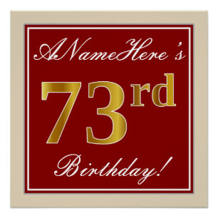Elegant, Red, Faux Gold 73rd Birthday; Custom Name Poster