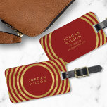 Elegant Red & Faux Gold Circles Geometric Lines Luggage Tag<br><div class="desc">Travel in style with this elegant luggage tag featuring a modern faux gold geometric circle lines pattern against a red background. Personalise this tag with your information and for more options such as to change the font and it's size click the "Customise" button. *Please note that the Zazzle Watermark that...</div>
