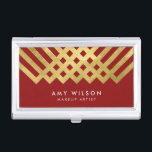 Elegant Red Faux Gold Modern Geometric Business Card Holder<br><div class="desc">Store your business cards in style with this elegant red business card holder featuring a faux gold geometric design. Check out the matching business card here http://www.zazzle.com/bold_elegant_red_faux_gold_geometric_makeup_artist_business_card-240520745340237938?rf=238364477188679314 Personalise this by replacing the placeholder text to add your own information. For more options such as to change the font and it's size...</div>