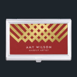 Elegant Red Faux Gold Modern Geometric Business Card Holder<br><div class="desc">Store your business cards in style with this elegant red business card holder featuring a faux gold geometric design. Check out the matching business card here http://www.zazzle.com/bold_elegant_red_faux_gold_geometric_makeup_artist_business_card-240520745340237938?rf=238364477188679314 Personalise this by replacing the placeholder text to add your own information. For more options such as to change the font and it's size...</div>