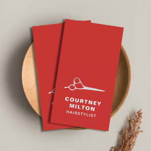 Elegant Red Faux Silver Scissor Hair Stylist Business Card