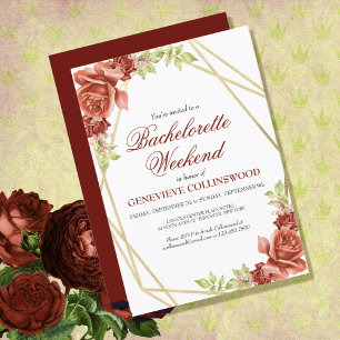 Elegant Red Floral Bachelorette Weekend Itinerary Invitation