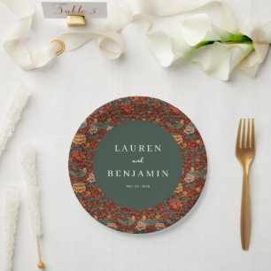 Elegant Red Floral Bird Motiff Paper Plate