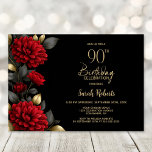 Elegant Red Floral Black 90th Birthday Party Invitation<br><div class="desc">Invite your friends and loved ones to your birthday celebration with this elegant red floral 90th birthday party invitation. The customizable text area in this invitation template allows you to include all the necessary details for your special birthday celebration, including the date, time, venue, and RSVP information. A variety of...</div>