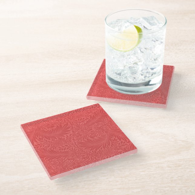 Elegant Red Floral Botanical Glass Coaster (Angled)