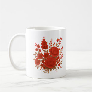 Elegant Red Floral Bouquet with Roses Romantic Coffee Mug