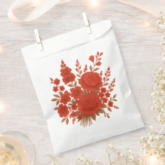 Elegant Red Floral Bouquet with Roses Romantic Favour Bag