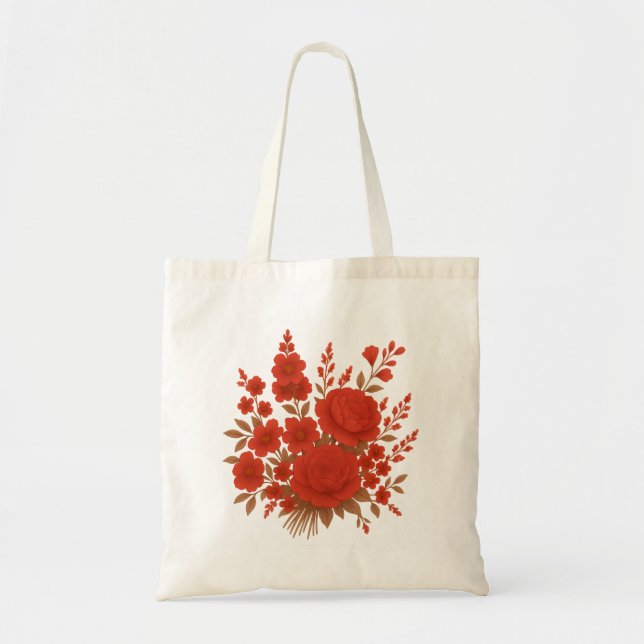 Elegant Red Floral Bouquet with Roses Romantic Tote Bag (Front)