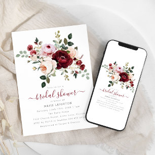 Elegant Red Floral Bridal Shower Invitation