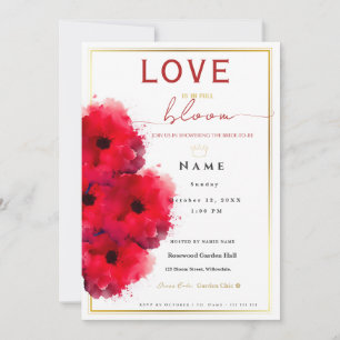 Elegant Red Floral Bridal Shower Minimalist Invitation
