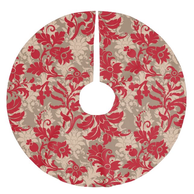 Elegant Red Floral Christmas Brushed Polyester Tree Skirt (Front)