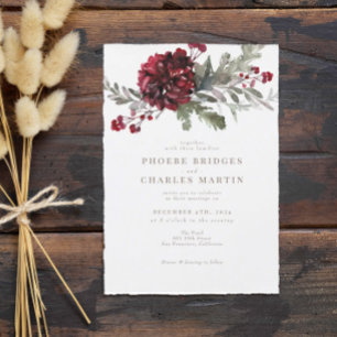 Elegant Red Floral Christmas or Winter Wedding Invitation
