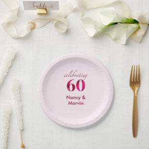 Elegant Red Floral Custom 60th Anniversary Party Paper Plate
