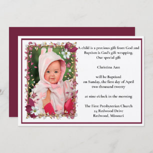 Elegant Red Floral Design Baptism Invitation