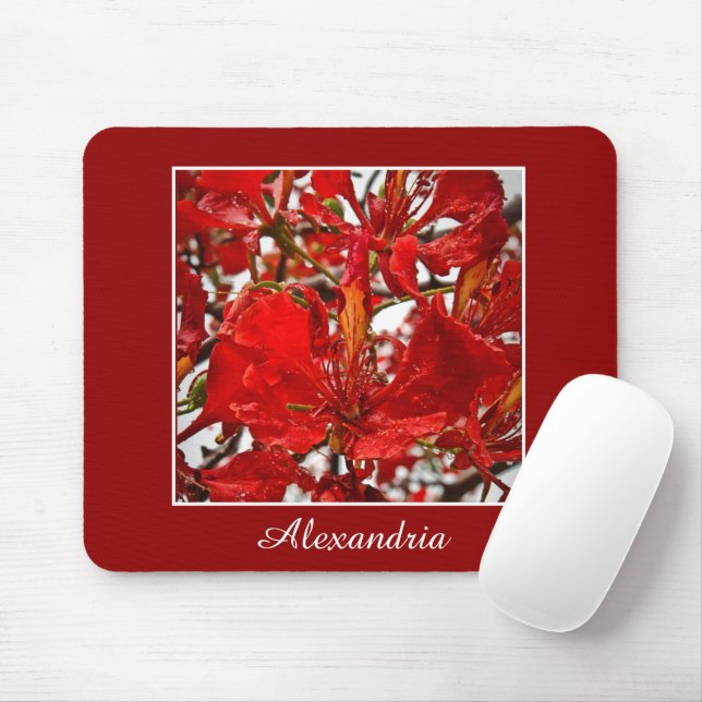 Elegant Red Floral Elegant Flowers Personalise Mouse Pad (With Mouse)