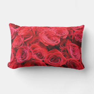 Elegant red floral flowers Red Roses rose garden Lumbar Cushion