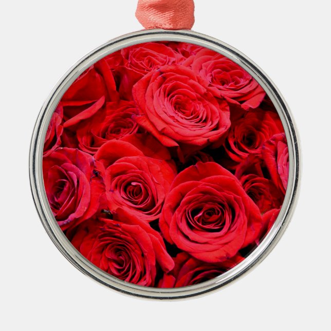 Elegant red floral flowers Red Roses rose garden Metal Ornament (Front)