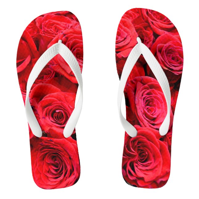 Elegant red floral flowers roses thongs (Footbed)