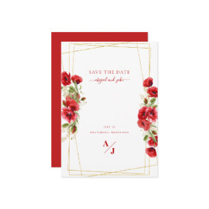 Elegant Red Floral Geometric  Save The Date