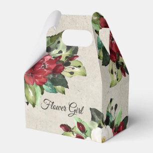 Elegant Red Floral Grunge Wedding Flower Girl Favour Box