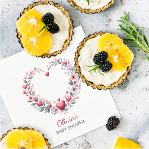 Elegant Red Floral Heart Baby Shower Napkin