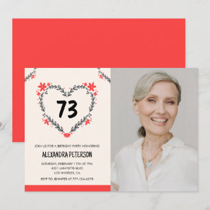 Elegant Red Floral Heart for her 73rd birthday Invitation