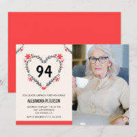 Elegant Red Floral Heart for her 94th birthday