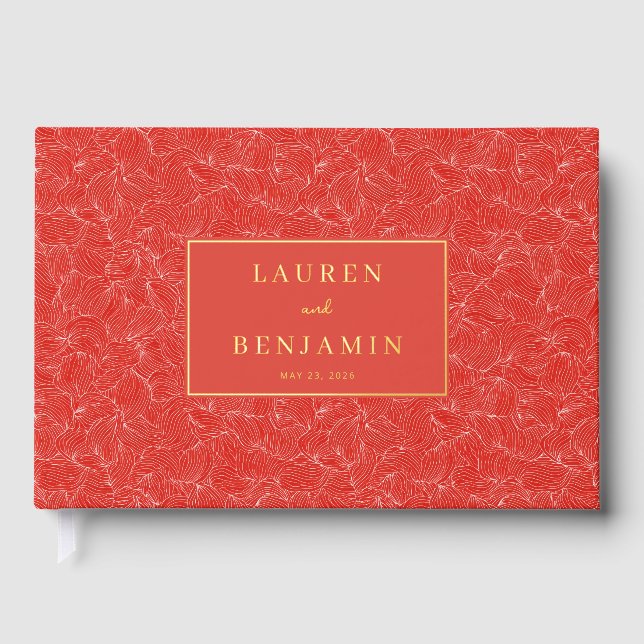 Elegant Red Floral Motions Guest Book (Front)