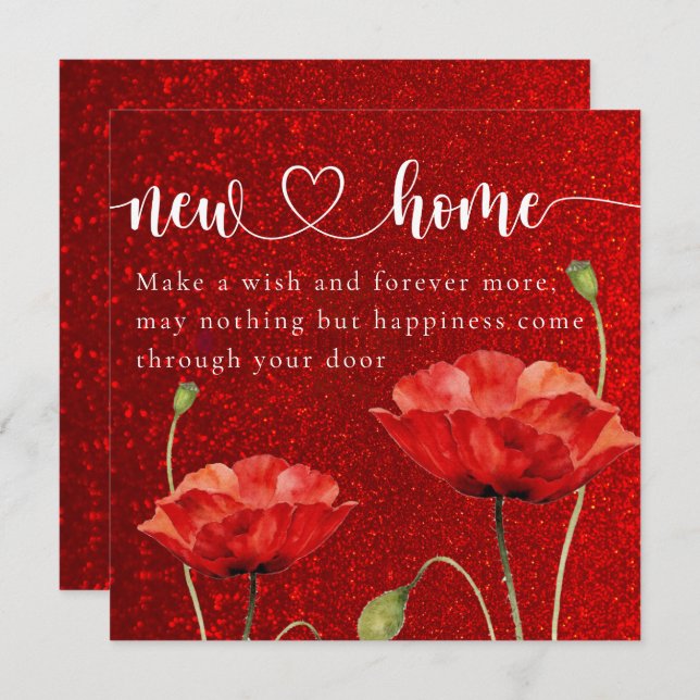 Elegant Red Floral New Home Housewarming Card (Front/Back)