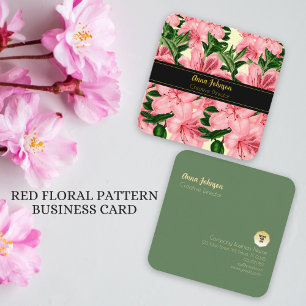 Elegant Red Floral Pattern Add Your Custom Name Square Business Card