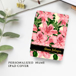 Elegant Red Floral Pattern Add Your Name  iPad Pro Cover<br><div class="desc">This iPad case is designed with red flowers and green leaves on a light yellow background. Easily customisable,  personalised this template by adding your name in the provided placeholder. Protect your iPad with style and elegance now.</div>