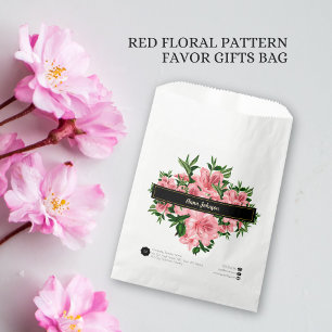 Elegant Red Floral Pattern Custom Name Company Favour Bag