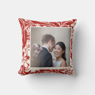 Elegant Red Floral Pattern Custom Photo Cushion
