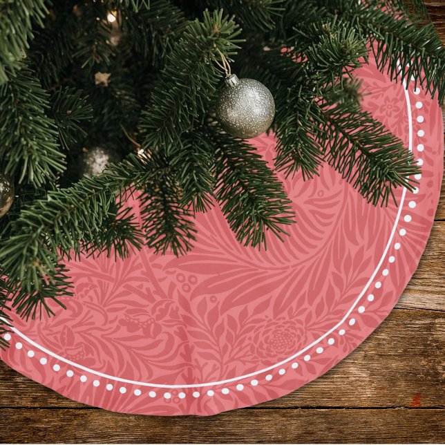 Elegant Red Floral Pattern Dotted Border Brushed Polyester Tree Skirt (Creator Uploaded)