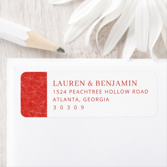 Elegant Red Floral Pattern Return Address Label (Insitu)