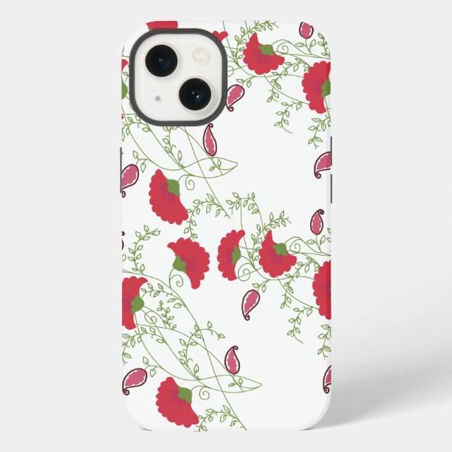 . Elegant Red Floral Pattern White Samsung Galaxy  iPhone Case (Back)