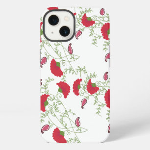 . Elegant Red Floral Pattern White Samsung Galaxy iPhone 13 Case