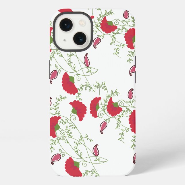 . Elegant Red Floral Pattern White Samsung Galaxy  iPhone Case (Back)