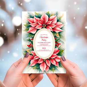 Elegant Red Floral Poinsettia Christmas Party Invitation