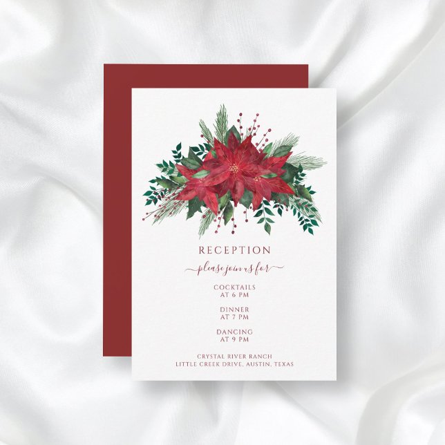 Elegant Red Floral Poinsettia Christmas Wedding Enclosure Card (Creator Uploaded)