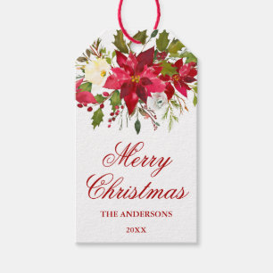 Elegant Red Floral Poinsettia Merry Christmas Gift Tags