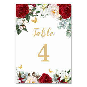 Elegant Red Floral Quinceañera Table Number