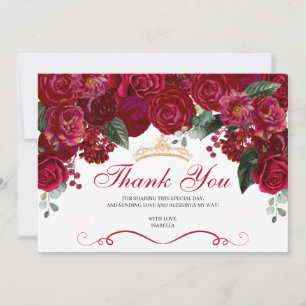 Elegant Red Floral Quinceanera Thank You Card