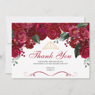 Elegant Red Floral Quinceanera Thank You Card