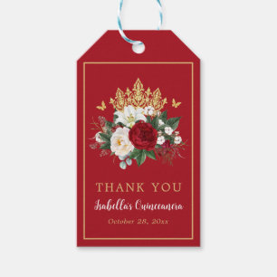 Elegant Red Floral Quinceañera Thank You Favour Gift Tags