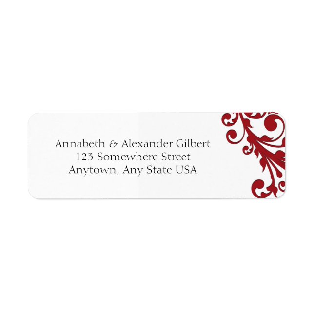 Elegant Red Floral Return Address Label (Front)
