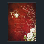 Elegant Red Floral Rustic Script Wedding Invitation<br><div class="desc">Gorgeous white floral spray with gold leaves to make this invitation sophisticated and chic. The red rustic background is gorgeous.  Beautiful for any season.</div>