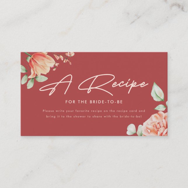 Elegant Red Floral Script "Recipe for the Bride" Enclosure Card (Front)