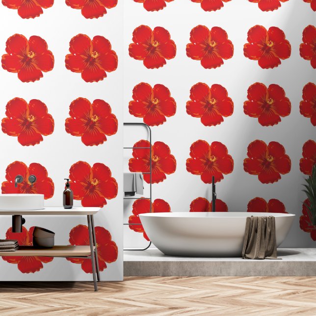 Elegant Red Floral Wallpaper (Bathroom)